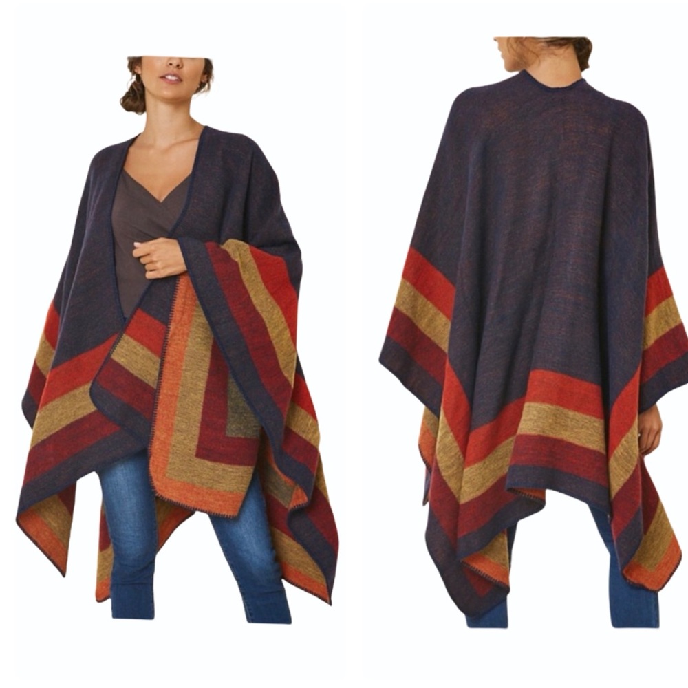 Hayden Color Block Kimono Poncho Wrap One Size